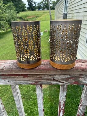 Better Homes And Gardens Bronze Metal and Wood Candle Holders - Set of 2